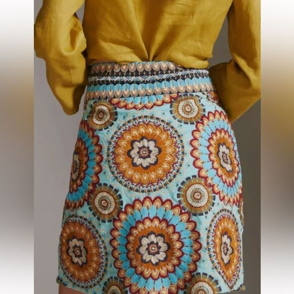 Farm Rio Anthropologie Button Front Colorful Deco Mini Skirt XXS - Picture 3 of 8
